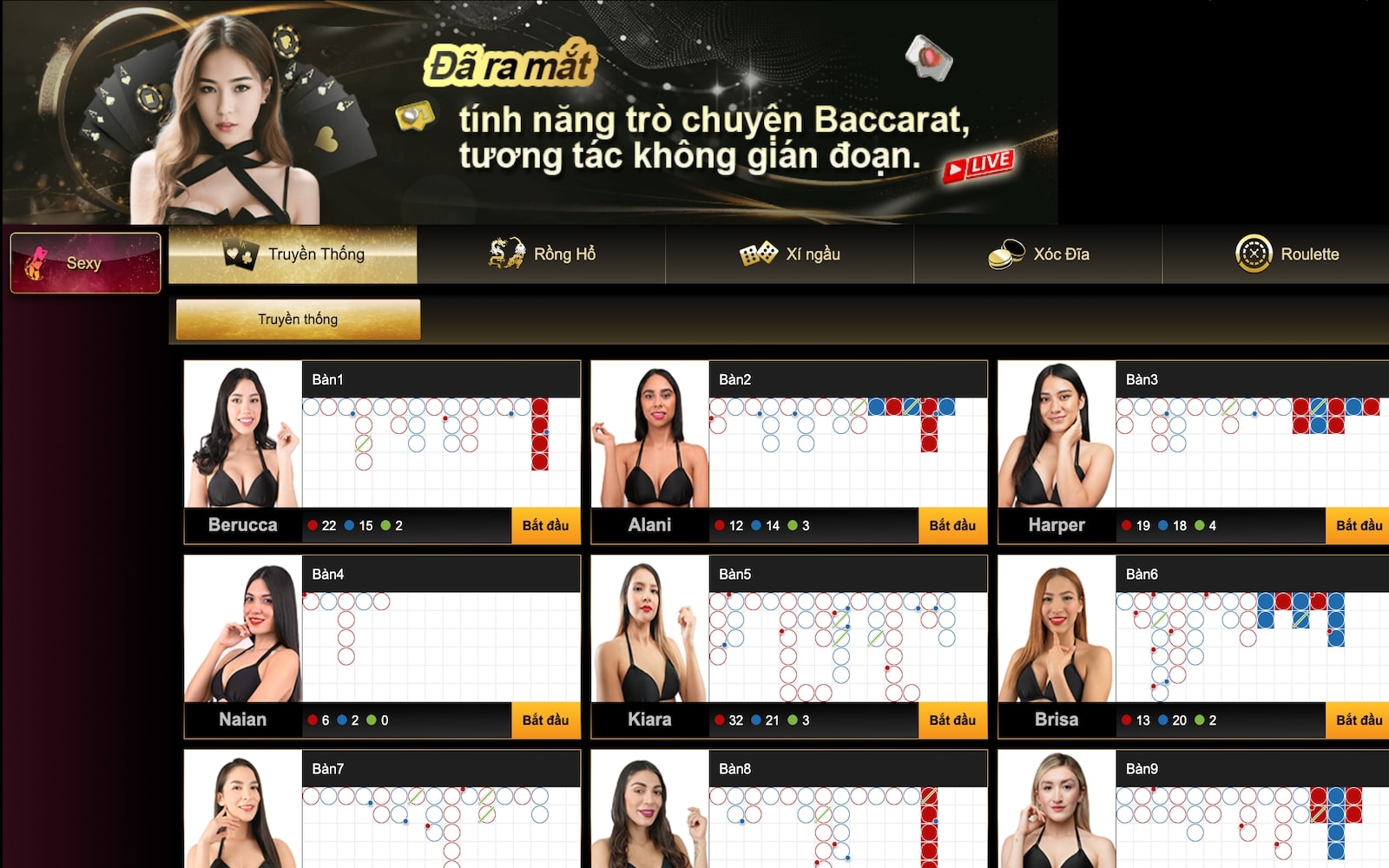 Nhiều trò chơi live casino 33win hay